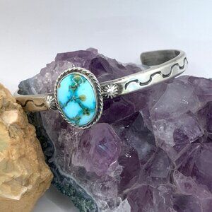 Sonora Gold Turquoise Sterling Silver Navajo Cuff Bracelet  by Samuel Yellowhair